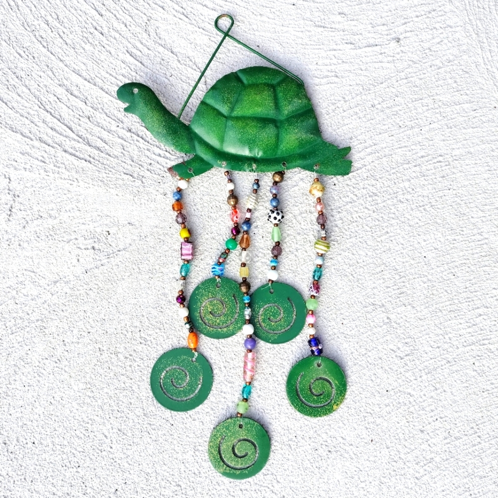 Handmade Green Turtle Beaded Wind Chime Home Decor